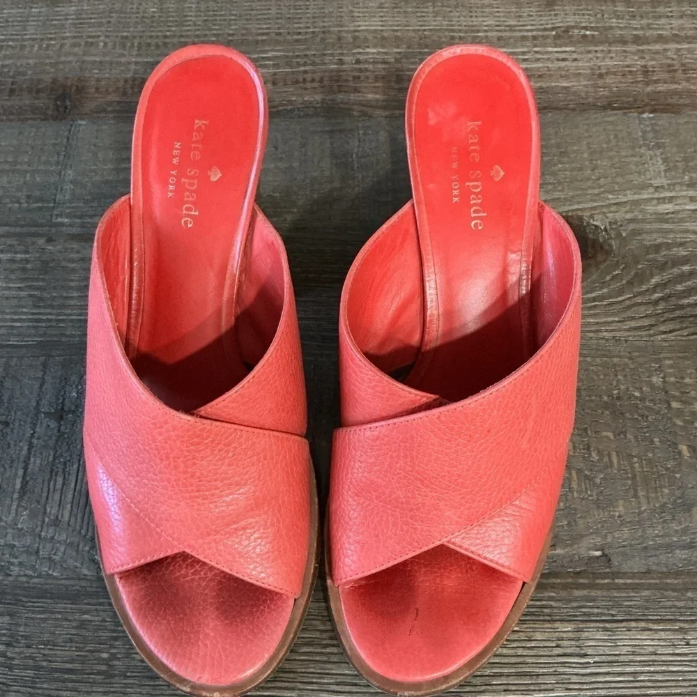 Kate Spade Felda Leather Criss Cross Open Toe Block Heel Sandals Slides Red 8